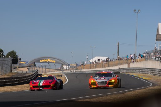 #3 - Spark Motorsport - Audi R8 LMS - Nicolas DOQUIN (FRA) - Hugues RIPERT (FRA), #92 - Pastorelli Classics Cars - Ferrari 458 GT3 Evo - Joe MACARI (GBR), 04/07/2026 Le Mans Classic, Mathis JULLIA
 | SRO Motorsports Group